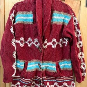 Cozy Red Patterned Women's Cardigan